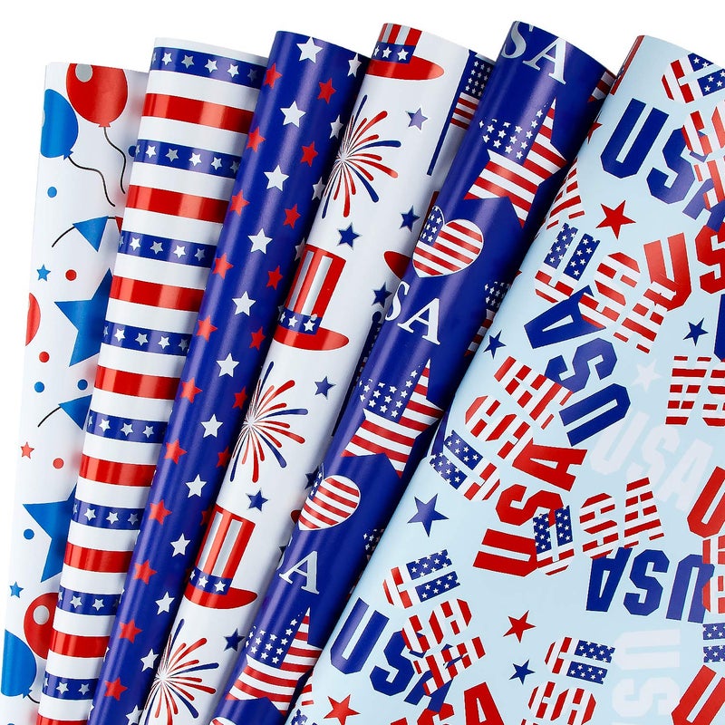 WRAPAHOLIC Wrapping Paper Sheet - Memorial Day, 4th of July Design for Birthday, Holiday, Wedding, Baby Shower - 1 Roll Contains 6 Sheets - 17.5 inch X 39.3 inch Per Sheet - Image 1